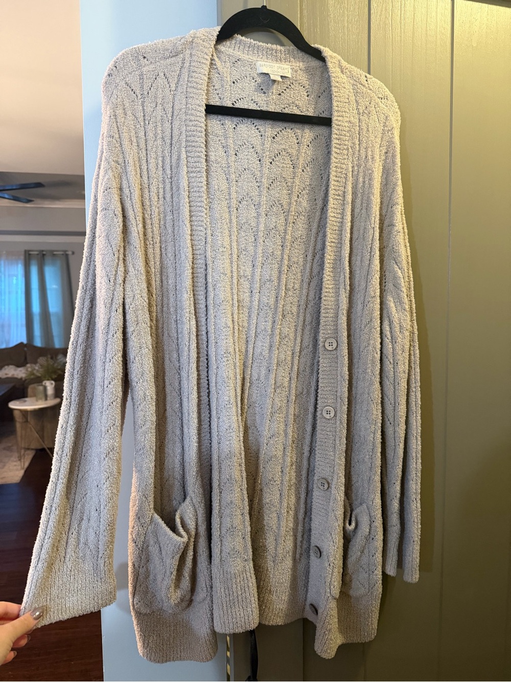Barefoot Dreams Light Beige Open-Front Knit Cardigan with Pockets
